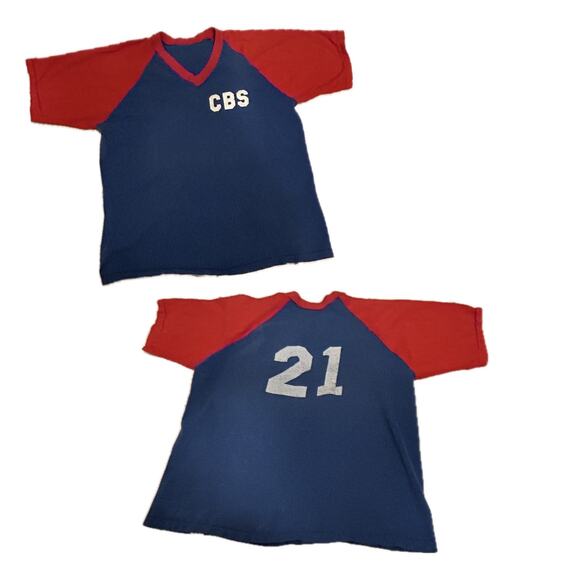 1970s CBS Records Russell Raglan Color Block Single Stitch T Shirt / Men’s S/M * - Picture 4 of 4